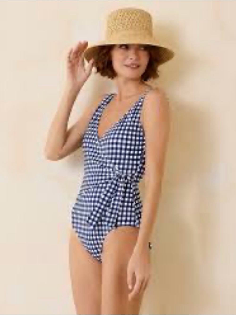 Tommy Bahama Gingham Wrap One-Piece Swimsuit Navy UPF 50 Tummy Control 6 NWT - Picture 3 of 16